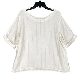 Karen Kane Top Size L White‎ Linen Striped Boxy Minimalist Made USA Coastal Chic